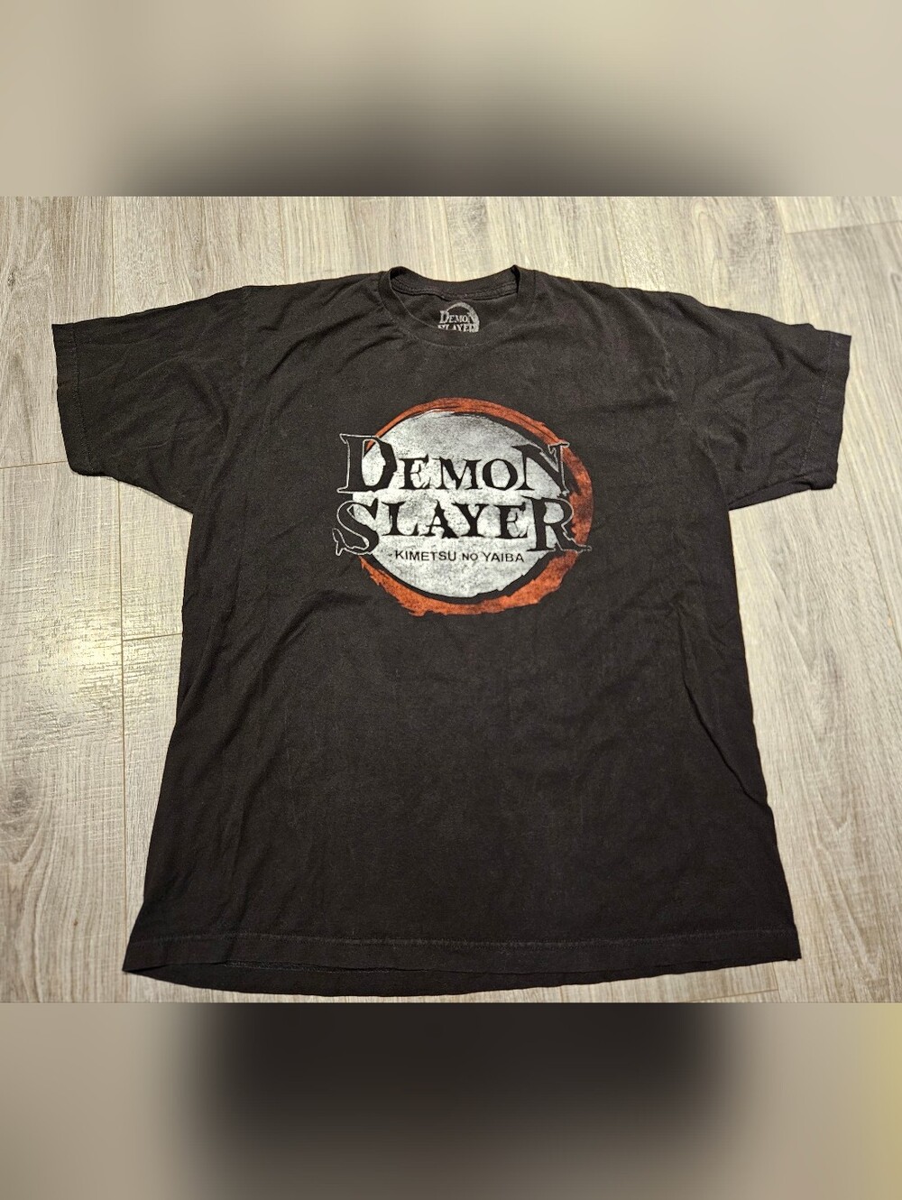 Demon Slayer Graphic Tee - Black with Red & White Logo Mens XL Anime